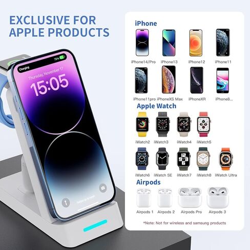 3 in 1 Charging Station for Apple - 33W Fast Multiple Charging Station for iPhone 14/13/12/11, Apple Watch and AirPods (33W USB-C Charger Included) in Saudi Arabia