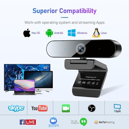 Webcam 4K, USB Webcam with 4 Noise-Canceling Microphones, 4K Webcam for PC/MAC, 50°- 92° FOV Streaming Webcam, Built-in OSD & Privacy Cover, Plug & Play Wide Angle Webcam for Zoom, Teams, Recording in Saudi Arabia