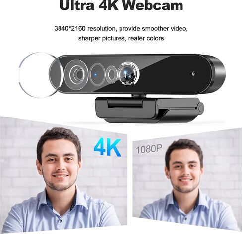 Webcam 4K, USB Webcam with 4 Noise-Canceling Microphones, 4K Webcam for PC/MAC, 50°- 92° FOV Streaming Webcam, Built-in OSD & Privacy Cover, Plug & Play Wide Angle Webcam for Zoom, Teams, Recording in Saudi Arabia