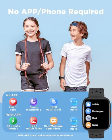 BIGGERFIVE Smart Watch for Kids, 1.8" Fitness Tracker Watch Pedometer, Heart Rate, Sleep Monitor, IP68 Waterproof, Calorie Step Counter, Puzzle Games with/Without APP for Girls Boys Teens 5-16, Blue in Saudi Arabia