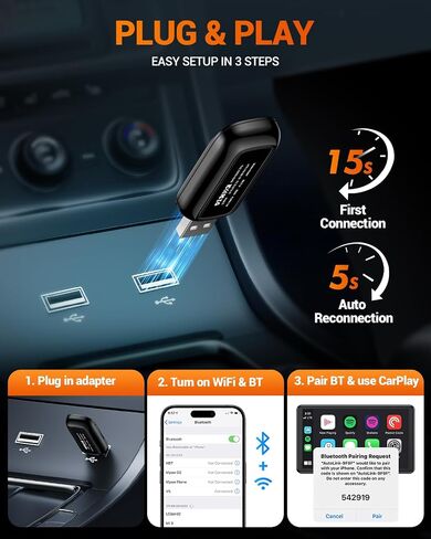 SEALIGHT Wireless CarPlay Adapter for iPhone, Converts Wired to Wireless CarPlay Adapter 2024 Upgrade Plug & Play No Latency CarPlay Dongle for Cars 2015+ for Apple iOS 10+ with LED Ambient Light in Saudi Arabia