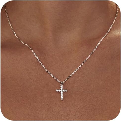 Cross Necklace for Women - 18K Gold Plated Cross Pendant Necklace Dainty Simple Gold Cross Necklace Tiny Gold Cross Necklaces for Women Trendy Gold Jewelry for Women Gift in Saudi Arabia