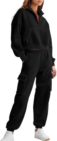 Bloggerlove المرأة 2 قطعة صالة مجموعات وتتسابق Sweatpants رياضية مطابقة اقتصاص أعلى البضائع العداء ببطء قطعتين العرق مجموعة in Kuwait