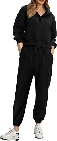 Bloggerlove المرأة 2 قطعة صالة مجموعات وتتسابق Sweatpants رياضية مطابقة اقتصاص أعلى البضائع العداء ببطء قطعتين العرق مجموعة in Kuwait