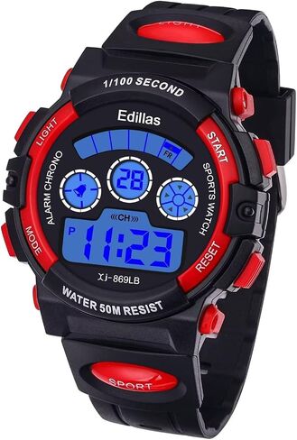 Edillas Kids Watches Boys Digital,7 Colors 50M Waterproof Watches for Children Students Teenagers Sport Outdoor Multifunctional Wrist Watches with Stopwatch/Alarm Watch for Ages 7-15 Black Green in Saudi Arabia
