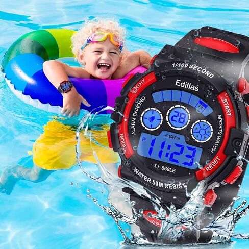 Edillas Kids Watches Boys Digital,7 Colors 50M Waterproof Watches for Children Students Teenagers Sport Outdoor Multifunctional Wrist Watches with Stopwatch/Alarm Watch for Ages 7-15 Black Green in Saudi Arabia