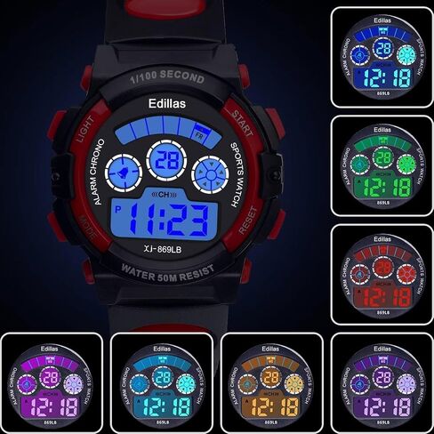 Edillas Kids Watches Boys Digital,7 Colors 50M Waterproof Watches for Children Students Teenagers Sport Outdoor Multifunctional Wrist Watches with Stopwatch/Alarm Watch for Ages 7-15 Black Green in Saudi Arabia