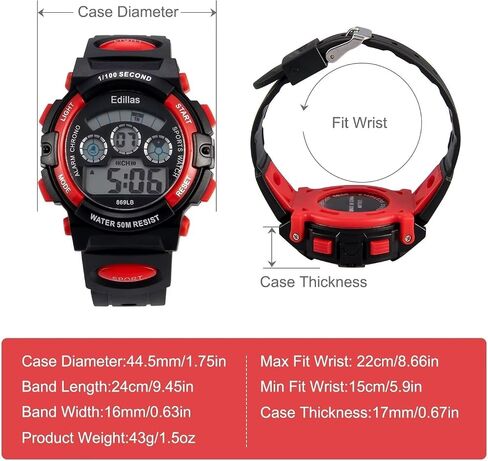 Edillas Kids Watches Boys Digital,7 Colors 50M Waterproof Watches for Children Students Teenagers Sport Outdoor Multifunctional Wrist Watches with Stopwatch/Alarm Watch for Ages 7-15 Black Green in Saudi Arabia