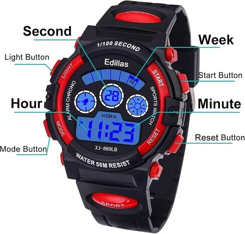Edillas Kids Watches Boys Digital,7 Colors 50M Waterproof Watches for Children Students Teenagers Sport Outdoor Multifunctional Wrist Watches with Stopwatch/Alarm Watch for Ages 7-15 Black Green in Saudi Arabia