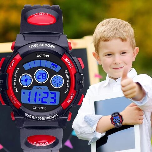 Edillas Kids Watches Boys Digital,7 Colors 50M Waterproof Watches for Children Students Teenagers Sport Outdoor Multifunctional Wrist Watches with Stopwatch/Alarm Watch for Ages 7-15 Black Green in Saudi Arabia