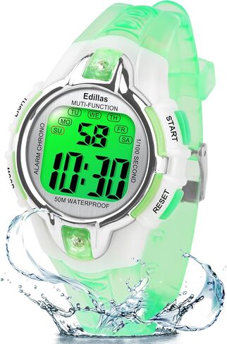 Edillas Kids Watches Boys Digital,7 Colors 50M Waterproof Watches for Children Students Teenagers Sport Outdoor Multifunctional Wrist Watches with Stopwatch/Alarm Watch for Ages 7-15 Black Green in Saudi Arabia