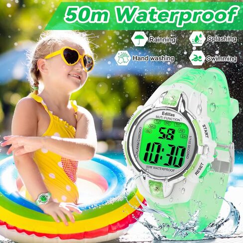 Edillas Kids Watches Boys Digital,7 Colors 50M Waterproof Watches for Children Students Teenagers Sport Outdoor Multifunctional Wrist Watches with Stopwatch/Alarm Watch for Ages 7-15 Black Green in Saudi Arabia