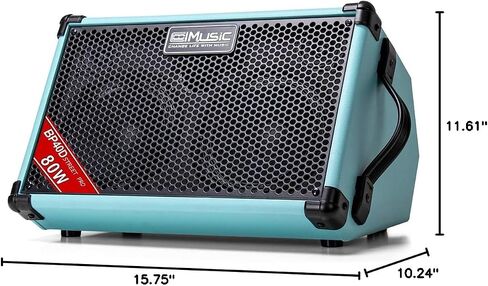 مضخم جيتار صوتي يعمل بالطاقة Coolmusic BP40D - مكبر صوت بلوتوث محمول 80 وات مع بطارية مع تأثير تأخير جوقة ريفيرب، 6 مدخلات، 3 نطاقات EQ، أسود in Kuwait
