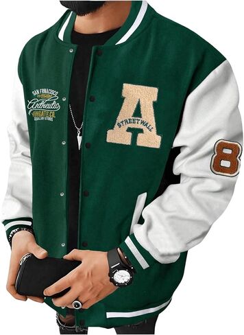 SOLY HUX Men's Color Block Letter Print Baseball Jacket Long Sleeve Casual Varsity Jacket in Saudi Arabia
