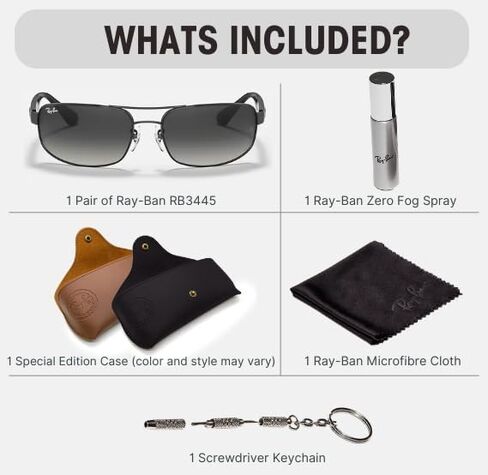 نظارات شمسية Ray-Ban RB3445 مستطيلة مع مجموعة نظارات - وسادات أنف قابلة للتعديل - نظارات شمسية كلاسيكية مثالية للارتداء الرسمي والعادي in Kuwait
