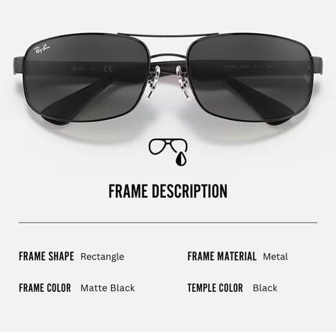 نظارات شمسية Ray-Ban RB3445 مستطيلة مع مجموعة نظارات - وسادات أنف قابلة للتعديل - نظارات شمسية كلاسيكية مثالية للارتداء الرسمي والعادي in Kuwait