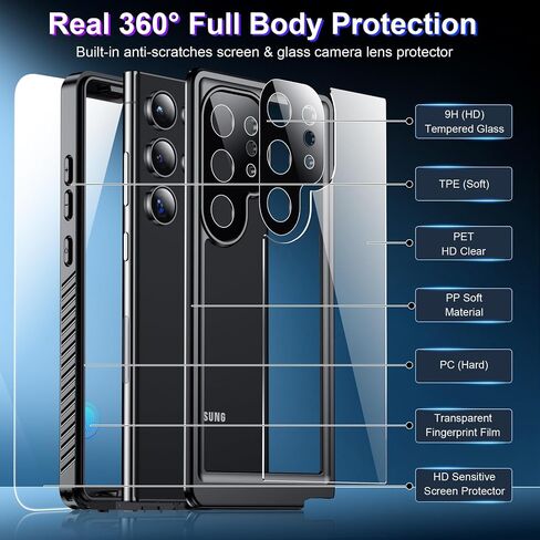 2024 New for Samsung Galaxy S23 Ultra Case Waterproof, [Military Grade Shockproof][Built-in Screen Protector & Glass Camera Protector][IP68 Underwater][Dustproof][Dropproof] Full Body Phone Case 6.8" in Kuwait
