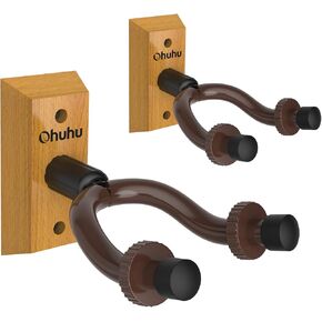 Ohuhu Guitar Wall Mount Hanger: 2-Pack Rotatable Hardwood Guitar Hangers with Screws-Adjustable Stopper Guitar Mount Hook Holder Stand for Ukulele Bass Electric Acoustic Guitar Banjo Mandolin-Wood