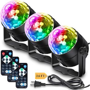 Disco Ball Party Lights, Apeocose [3-Pack] Sound Activated Rotating DJ Stage Strobe Lamp with Wireless Remote Control for Valentines Day Decorations Indoor Party Birthday Wedding Dance Karaoke Zumba