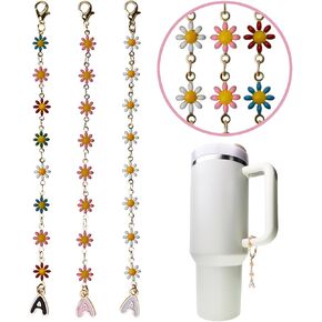 Letter Charms 3PCS Charms for Stanley Cups, Stanley Charms A-Z with New Daisy Design for Stanley Cup Accessories, Cute Accessories for Tumbler and for Personalized Cup