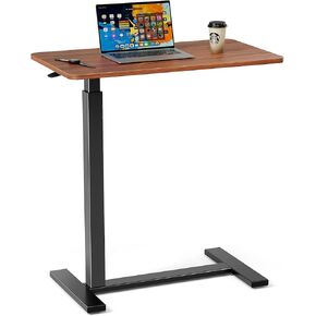 Sweetcrispy Overbed Bedside Table with Wheels, Adjustable Hospital & Home Use Bed Table, Rolling Laptop Table, Mobile Standing Desk, Rustic Brown