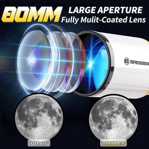 Telescope, Telescope for Adults High Powered, 80mm Aperture 500mm Fully Mult-Coated High Powered Refracting & Red Dot Star Finder System Telescope, with All Metal Tripod/Phone Adapter/Bag in Saudi Arabia