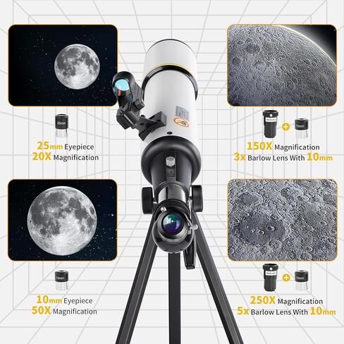 Telescope, Telescope for Adults High Powered, 80mm Aperture 500mm Fully Mult-Coated High Powered Refracting & Red Dot Star Finder System Telescope, with All Metal Tripod/Phone Adapter/Bag in Saudi Arabia