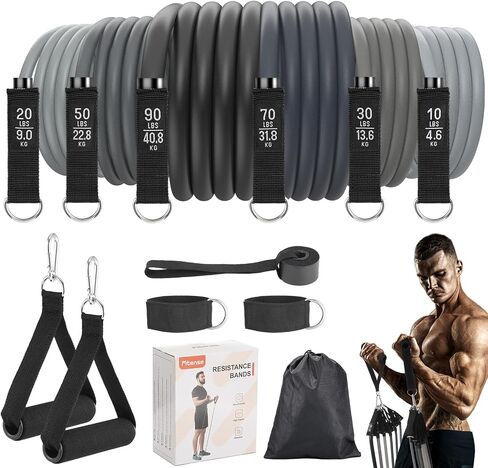 6Pcs Resistance Bands, Workout Bands 270lbs, Exercise Bands with Handles/Door Anchor/Ankle Straps/Bag/Poster for Men, Heavy Resistance Bands for Working Out at Home in Saudi Arabia