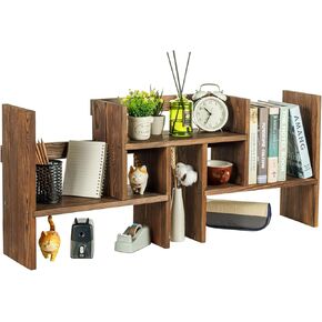 MyGift Adjustable Desktop Shelf, Deluxe Vintage Gray Solid Wood Stackable Multilevel Bookshelf Organizer Stand, Home or Office Desk Storage Shelving Rack