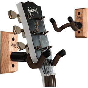 String Swing Guitar Hanger   Holder for Electric Acoustic and Bass Guitars   Stand Accessories for Home or Studio - Musical Instruments Safe Without Hard Cases - Cherry Hardwood Wall Mount 2 Pack