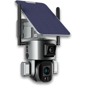 New 4K WiFi & 4G Wireless Outdoor Camera with Solar Panel Dual Lens Linkage Camera, 360 PTZ Camera w/Auto Tracking, PIR Motion Detection, 10 x Zoom, Color Night Vision (4G Version (10X Zoom))