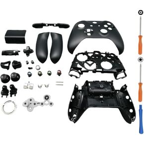 Hzxkqmil Replacement Housing Shell Full Set for Xbox One S/X Controller (Model 1708), DIY Faceplate Case Cover Middle Bracket Side Rails Buttons Accessories Parts, Black