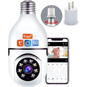 Light Bulb Security Camera, 5GHz 2.4GHz ,Degree Pan/Tilt Panoramic IP Security Camera, TUYA WiFi 1080P Smart Home Surveillance Cam with Motion Detection Alarm Night Vision Two Way Talk Indoor E27
