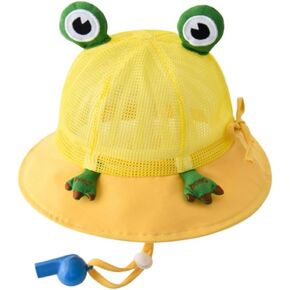 Kids Bucket Hat with Strap and Whistle, Cute Cartoon Animal Frog Mesh Sun Hat Beach Travel Vacation Summer Hat for Boys Girls 6 Months-2 Years Old Green