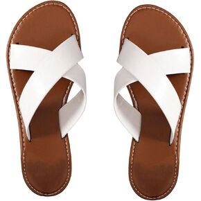GORGLITTER Women's Crisscross Bridal Dressy Sandals Leather Open Toe Cute Slide Flat Sandals