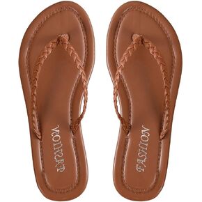 GORGLITTER Women's Braided Strap Thong Flats Open Toe Flip Flops Pu Leather Slide Sandals