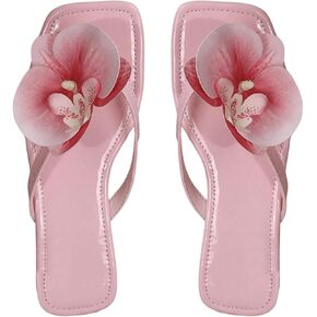 GORGLITTER Women's Flower Flat Sandals Square Open Toe Flip Flops Slide Sandals