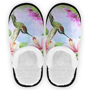 visesunny Hummingbird Near White Hibiscus Tropical Cozy Fuzzy Womens Memory Foam House Slippers Plush Fleece Indoor Outdoor Slipper