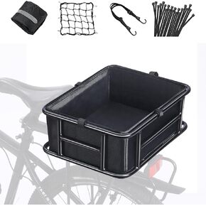 Bike Basket Rear with Liner,Large Bicycle Basket with Waterproof Cover,Bicycle Rear Basket with Cargo Net and Elastic Bungee Cord for Electric Bike