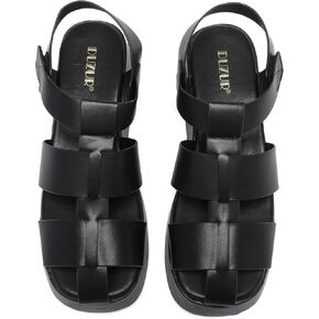 Womens Platform Fisherman Wedge Sandals,Lady Cute Square Toe Trendy Cute Dressy Casual Summer Comfortable Memory Foam Leather Strappy Holiday High Heel Beach Shoe