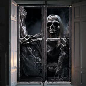 47.3 X 31.5 Inches Halloween Decoration Horror Halloween Curtain Scary Halloween Window Poster Decorations for Window Door,Halloween Party Decorations Indoor Outdoor