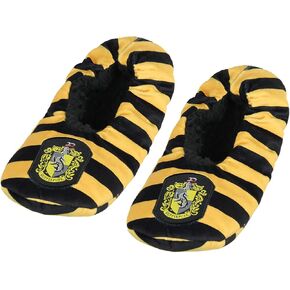 Harry Potter Slippers Hufflepuff House Crest Slipper Socks With No-Slip Sole For Women Men (Large)