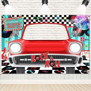 Avezano 50's Party Banner 50s Red Car Photo Banner 50's Rock and Roll Photobooth Prop Back to 50's Birthday Baby Shower Party Banner Decorations