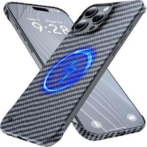 حافظة مغناطيسية رفيعة للغاية متجمدة ناعمة الملمس بدون حدود من ألياف الكربون لهاتف iPhone 16 Pro بدون إطار مقاس 6.3 بوصة نحيفة وخفيفة الوزن غير لامعة صلبة لغطاء MagSafe - أسود