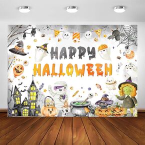 Avezano Happy Halloween Backdrop Cartoon Halloween Party Decorations Banner Spooky Ghost Party Banner for Kids Happy Halloween Photography Background Party Supplies (7x5ft)
