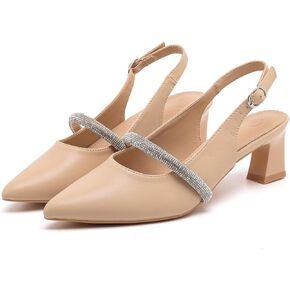 kkdom Womens Slingback Kitten Heels Closed Toe Low Heels Pumps Ankle Strap Pointed Toe Wedding Shoes