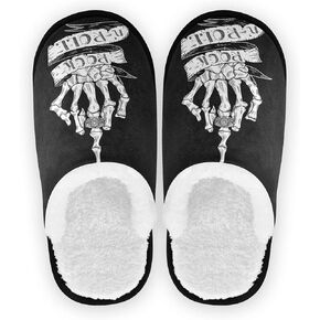 Dussdil Skull Rock Roll Ring House Slippers Halloween Skeleton Hand Home Spa Slippers Memory Foam Closed Toe Slipper Non Slip for Hotel Bedroom Travel Shoes Women Men M