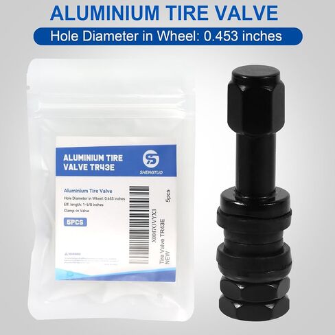 TR33E/VS33 Black Tubeless Metal Clamp-in Valve Stems, 0.453 inch/11.3mm+0.4mm, Length 33mm, Aluminum Alloy, Pack of 5 in Saudi Arabia