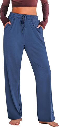 GRAPENT سراويل نسائية عالية الخصر صالة واسعة الساق سحب على الرباط عادية Pj قيعان فضفاض بنطلون بيجاما ملابس النوم in Kuwait