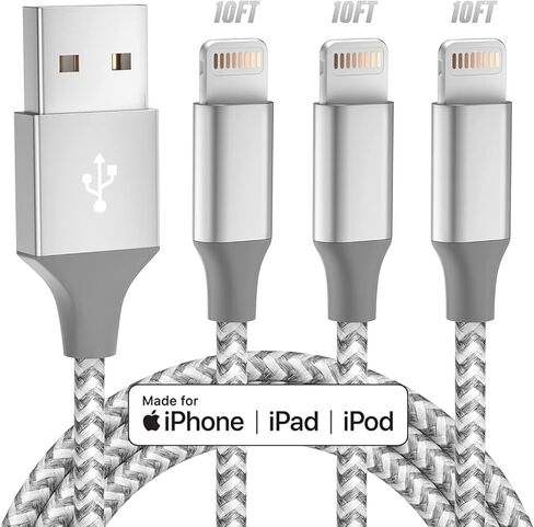 شاحن iPhone 3 عبوات بطول 10 أقدام كابل Lightning طويل معتمد من Apple MFi شحن سريع ومزامنة بيانات عالية السرعة كابل USB متوافق مع iPhone 14 13/12/11 Pro Max/XS MAX/XR/XS/X/8/7/Plus/6S in Kuwait